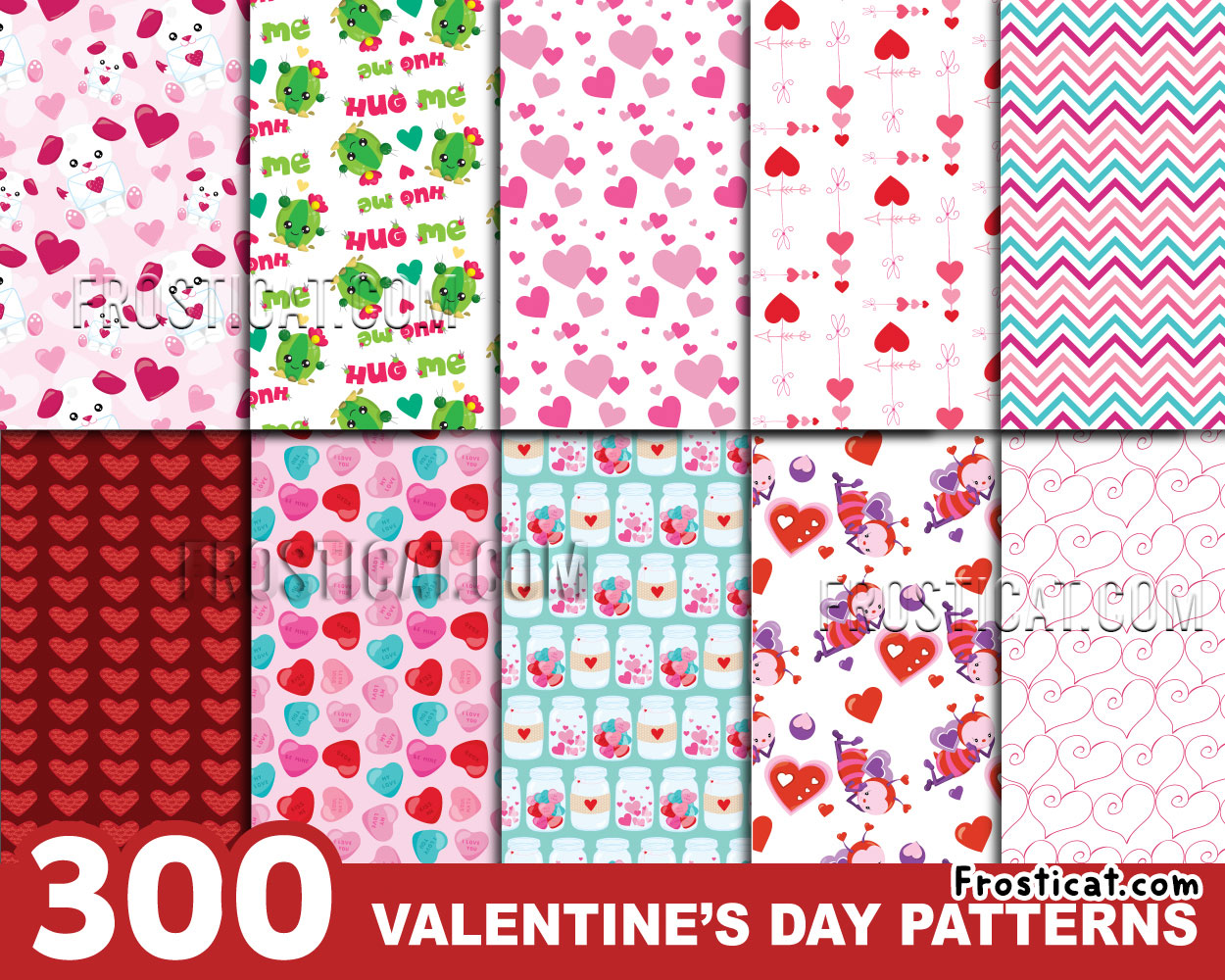 300 Valentines Themed Digital Papers Bundle