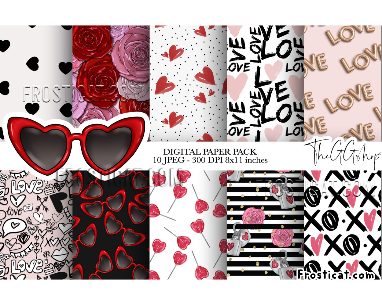 10 Rose Love Valentine Digital Paper Bundle