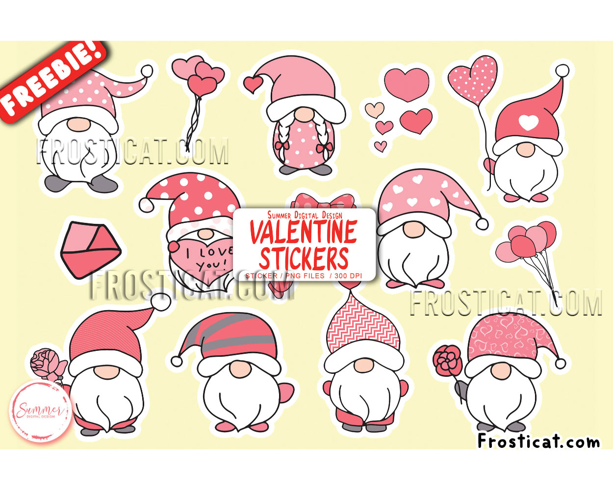 Free Valentine Gnome Stickers Png Bundle