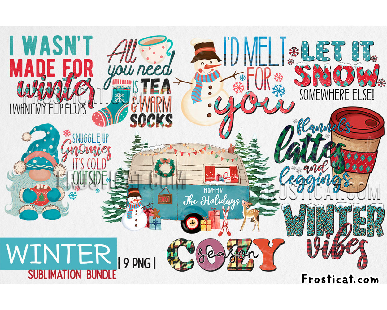 9 Winter Sublimation Png Bundle, Let It Snow Png