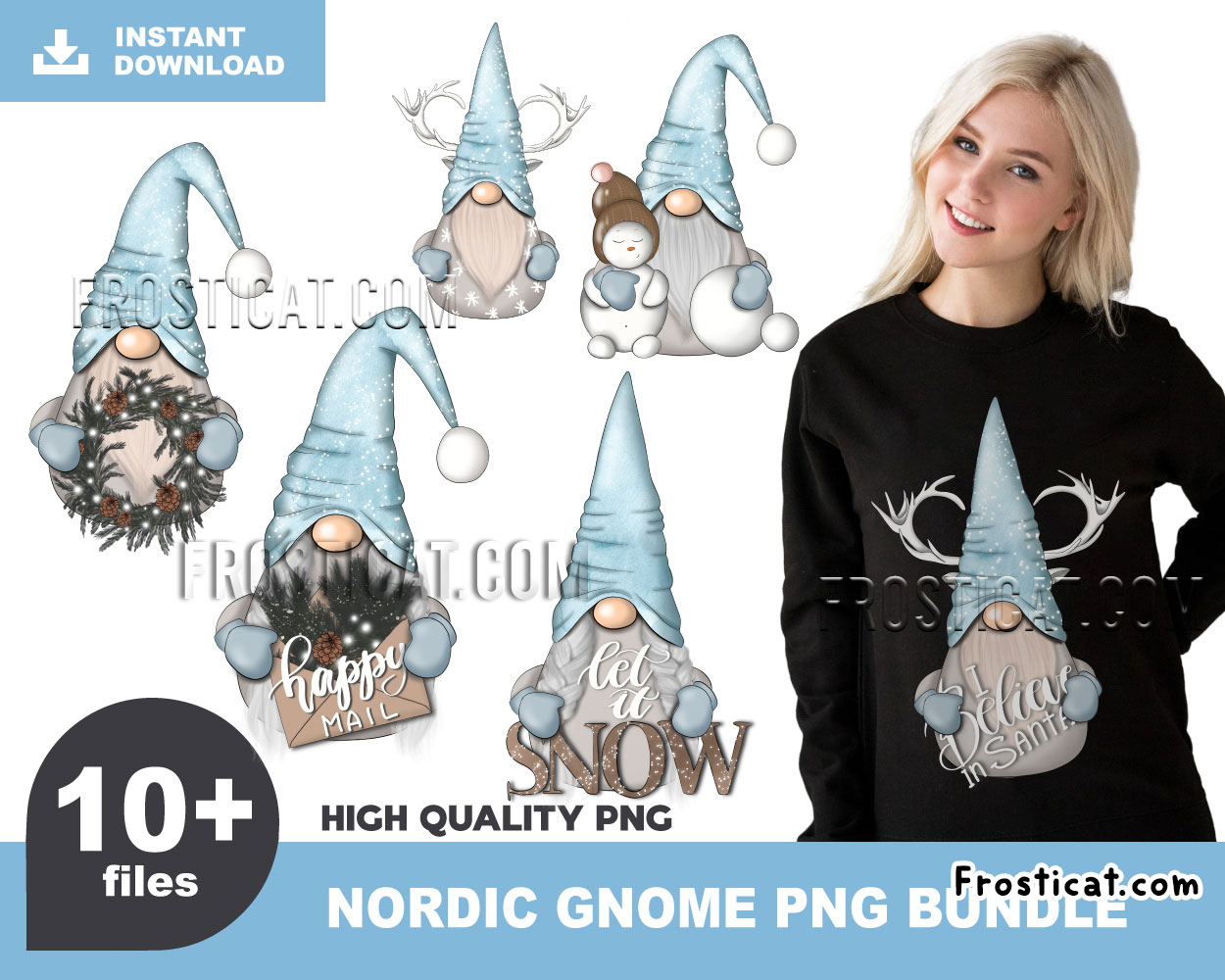 10 Winter Nordic Gnome Png Bundle, Winter Png, Gnome Png