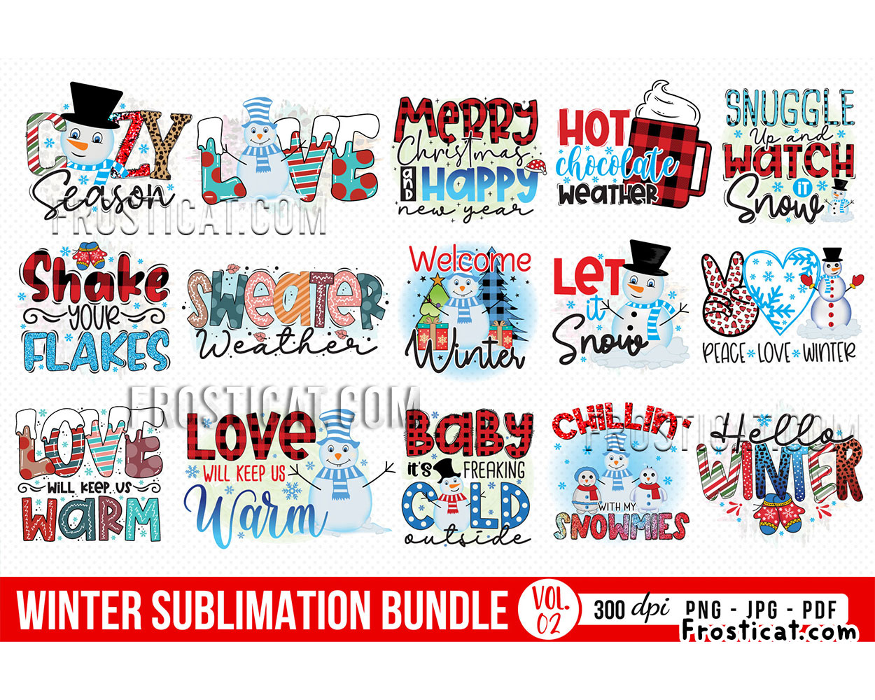 20 Winter Sublimation Png Bundle, Peace Love Winter